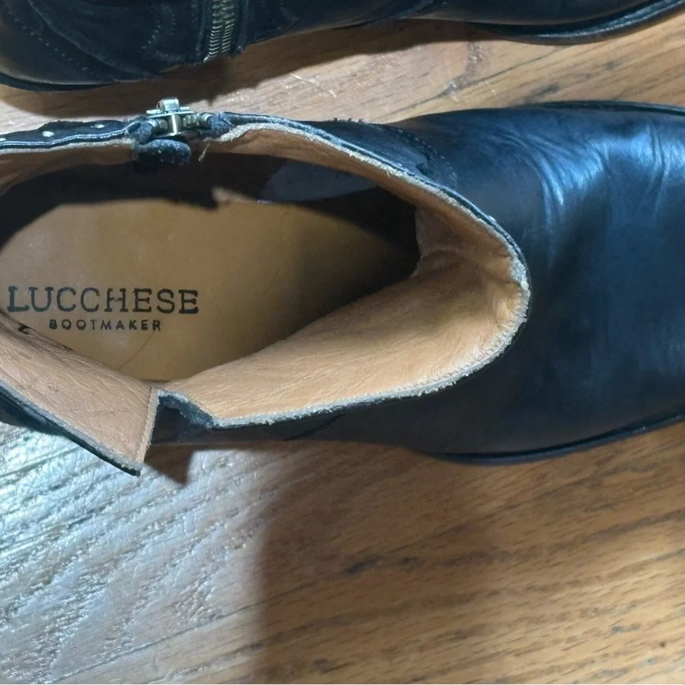 Lucchese Black Leather Karla Western Ankle Booties - Picture 4 of 8